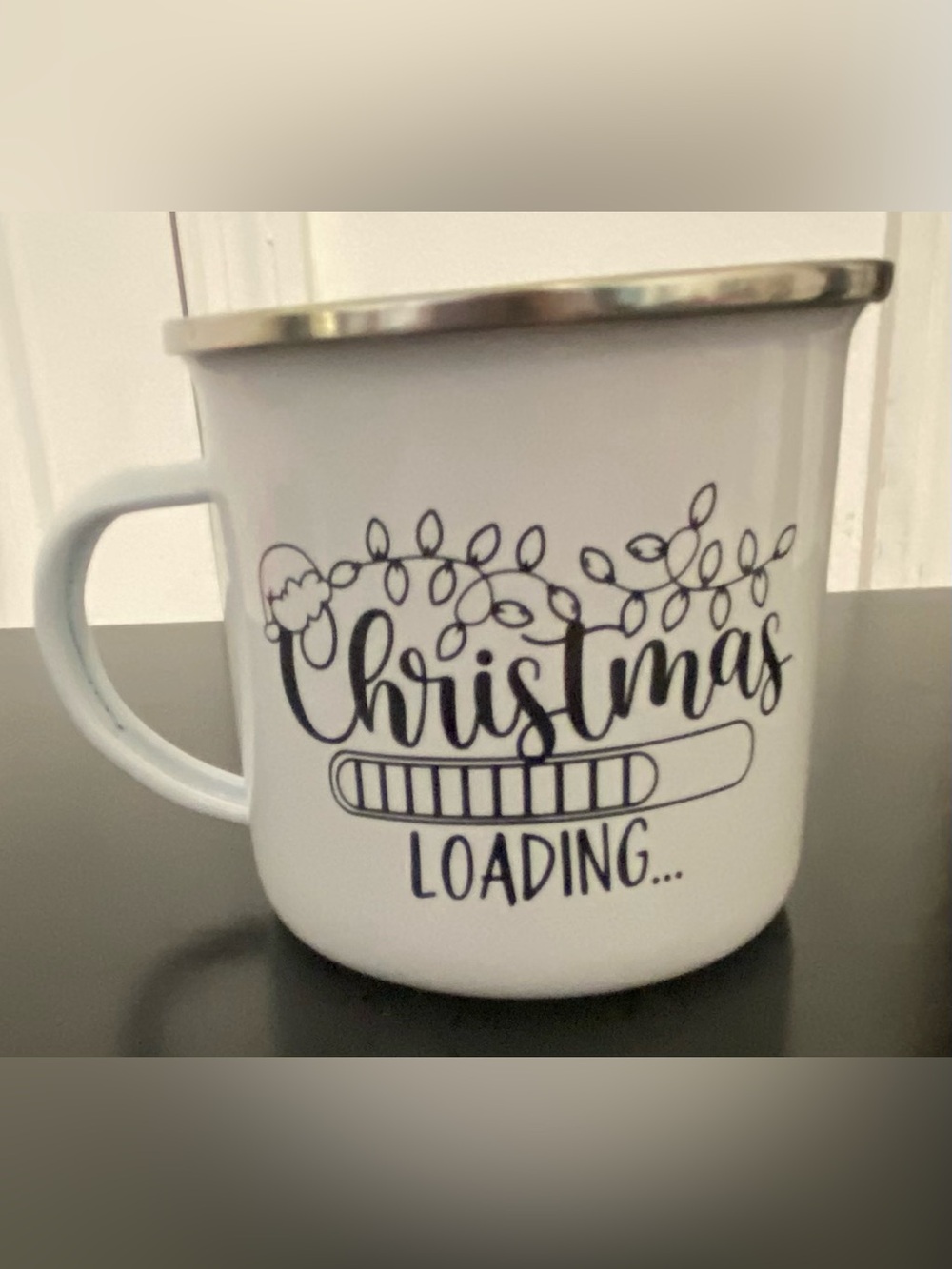 White 'Christmas Loading' Aluminum Holiday Coffee Mug